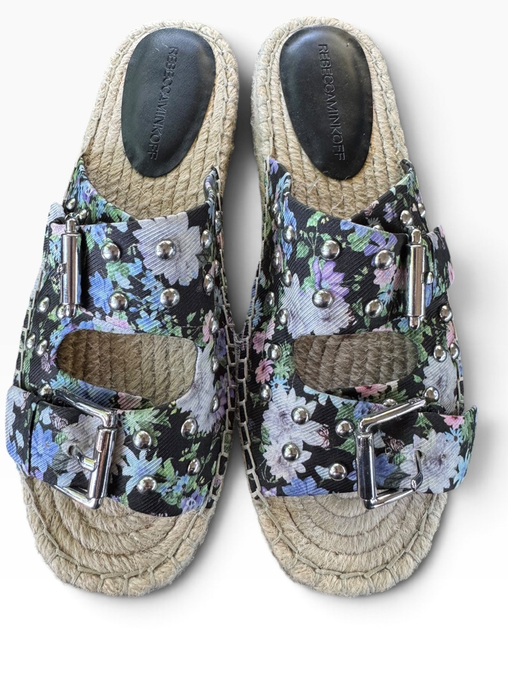 REBECCA MINKOFF JODI SANDAL BLACK FLOWER PRINT size 8